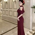 New Chinese Style Halter Neck Mesh Fishtail Dress